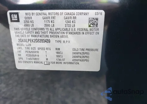 2016 GMC Terrain Slt из США, поврежденный, VIN 2GKALPEK2G6283439